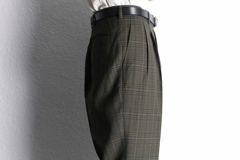 brown base tartan check wide tapered trousers