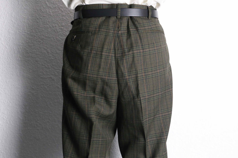 brown base tartan check wide tapered trousers