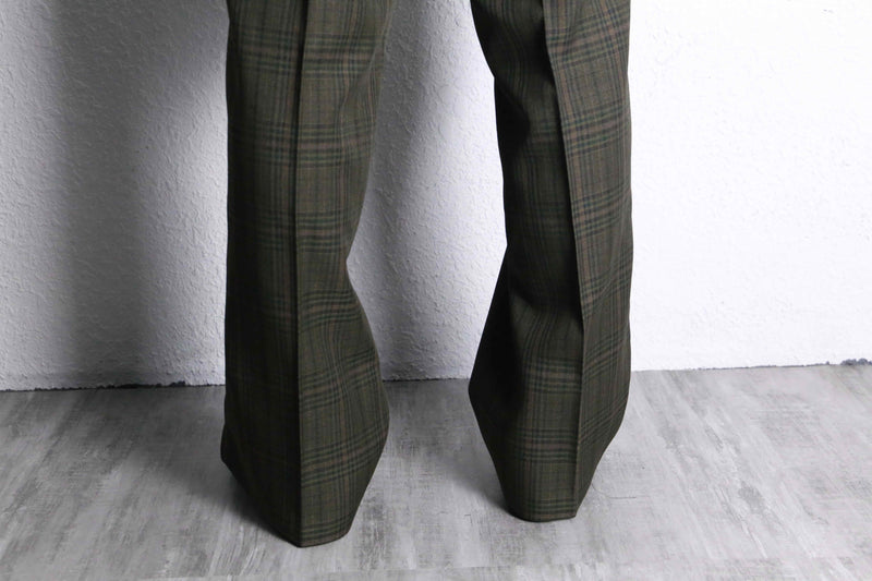 brown base tartan check wide tapered trousers