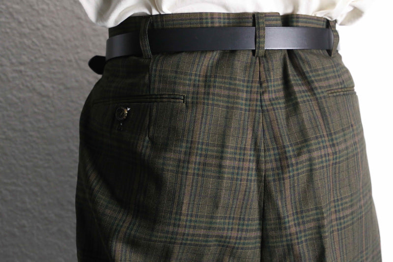brown base tartan check wide tapered trousers