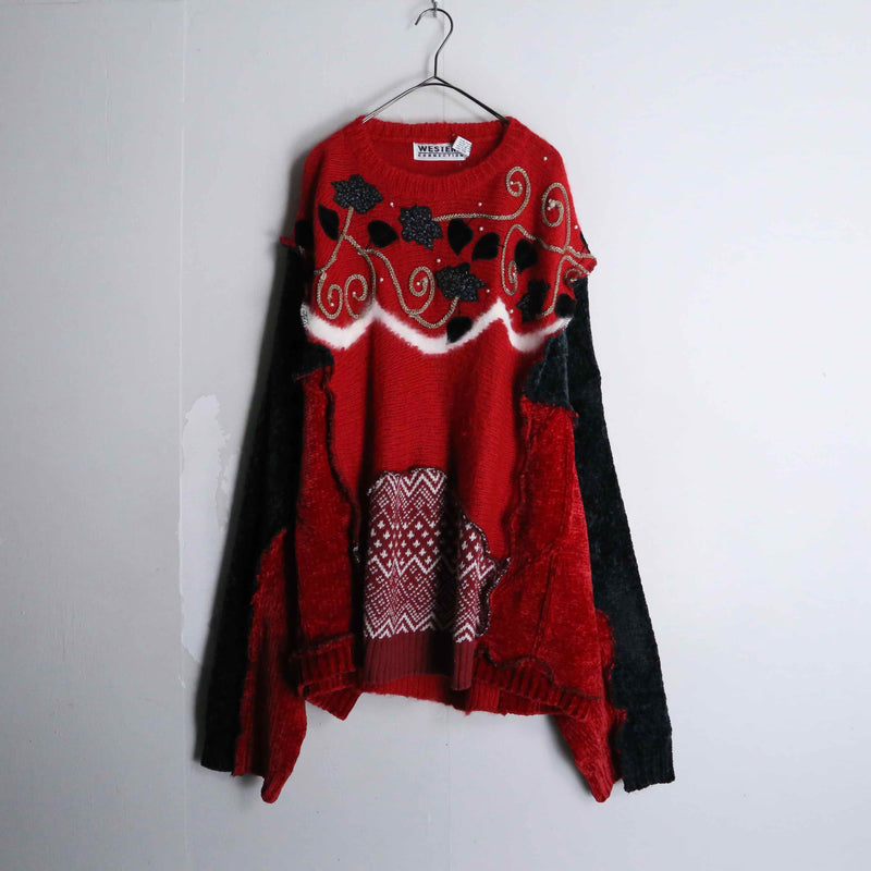 "Re:make" different material patchwork design knit