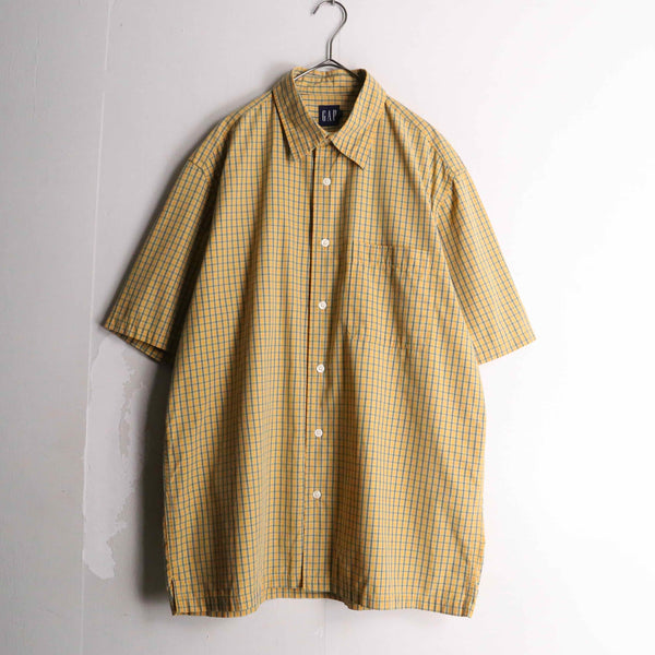 "GAP" yellow × blue check pattern cotton shirt