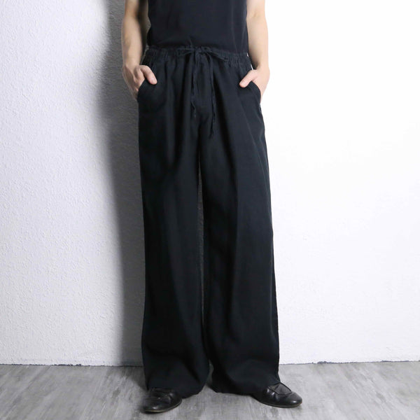 black linen wide easy pants