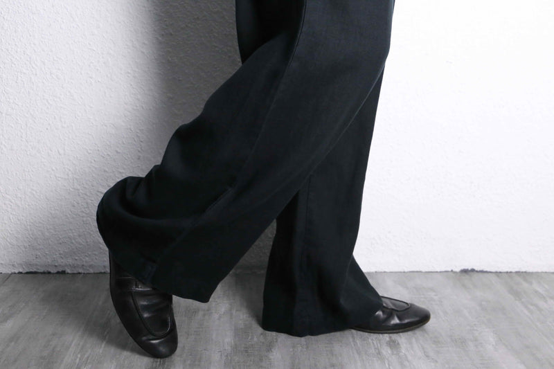 black linen wide easy pants