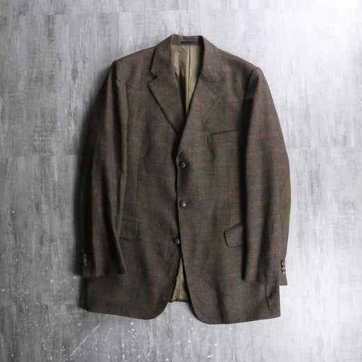 "BURBERRY" suede elbow patch tweed tailored jacket.