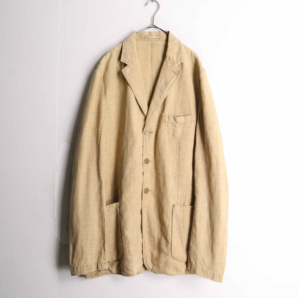 beige color check design linen easy tailored jacket