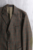 "BURBERRY" suede elbow patch tweed tailored jacket.
