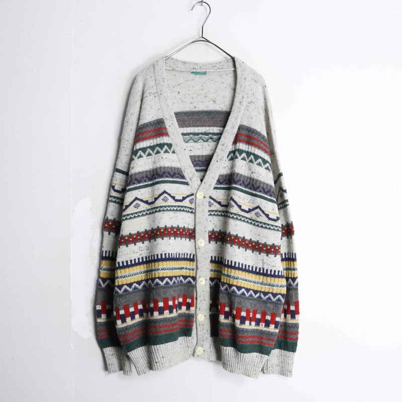 ethnic design horizontal stripe pattern knit cardigan