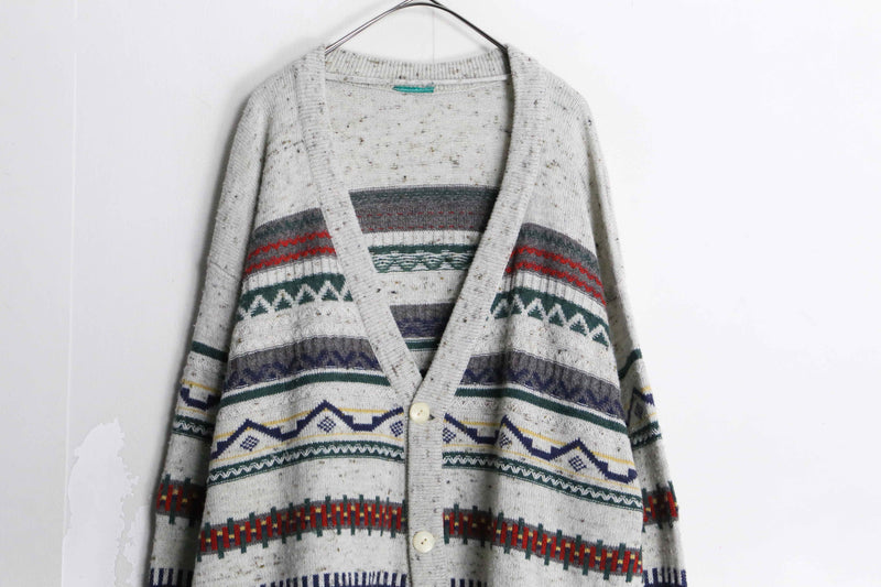 ethnic design horizontal stripe pattern knit cardigan