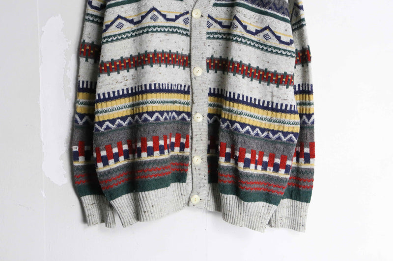 ethnic design horizontal stripe pattern knit cardigan