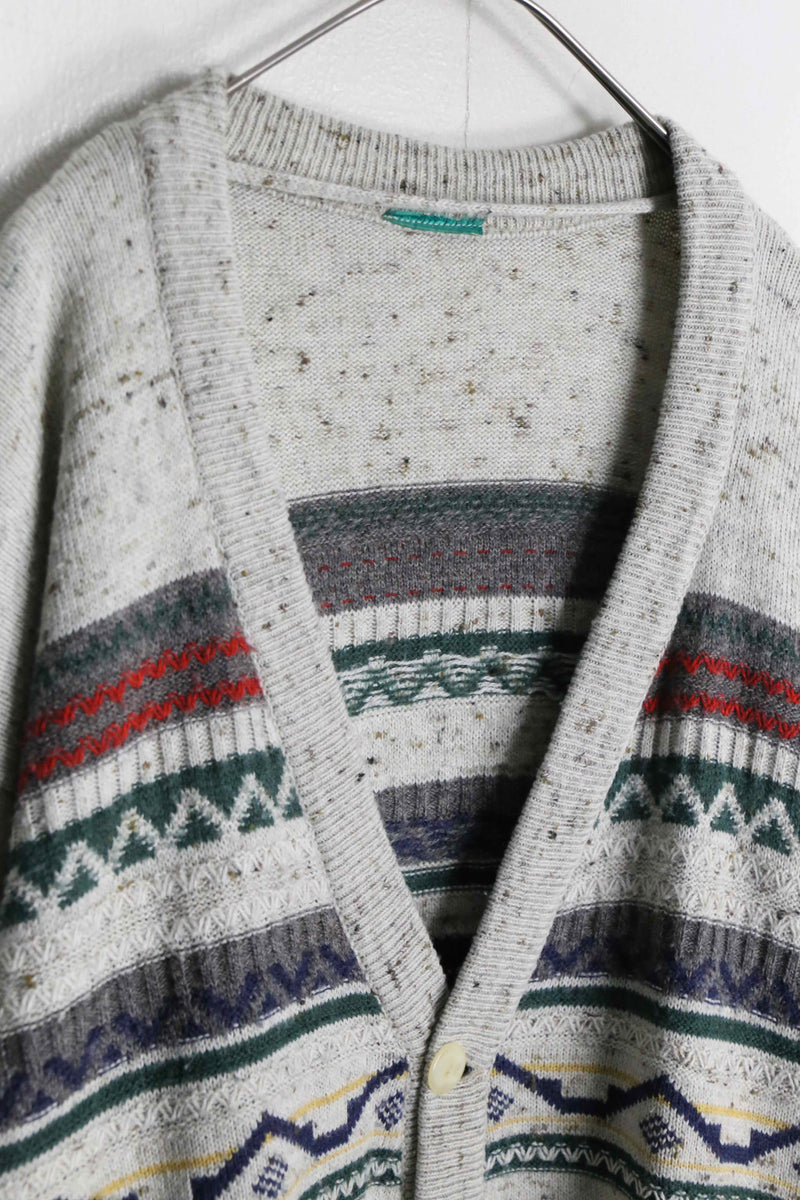 ethnic design horizontal stripe pattern knit cardigan