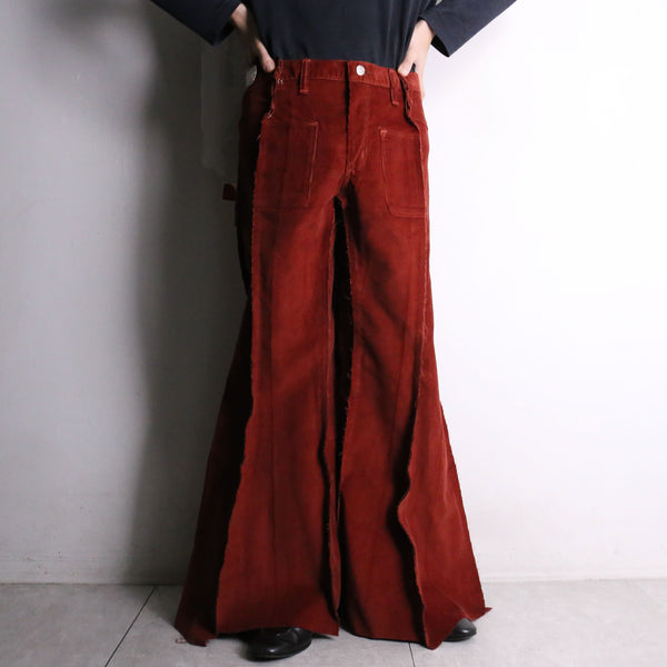 remake "再構築" wine red color corduroy buggy flare pants