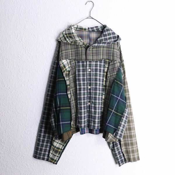 "Re:make" check short length shirt hoodie