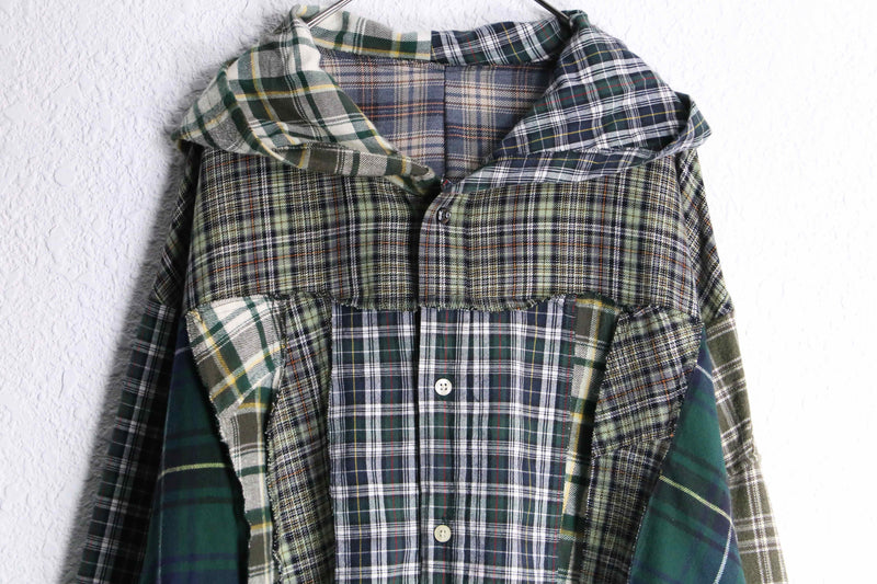 "Re:make" check short length shirt hoodie
