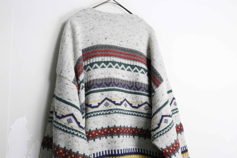 ethnic design horizontal stripe pattern knit cardigan