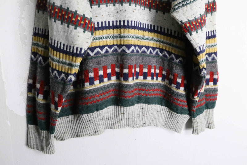 ethnic design horizontal stripe pattern knit cardigan