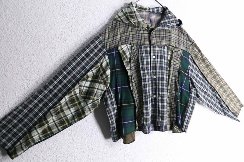 "Re:make" check short length shirt hoodie