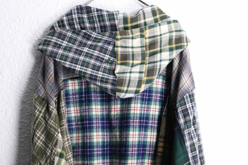 "Re:make" check short length shirt hoodie