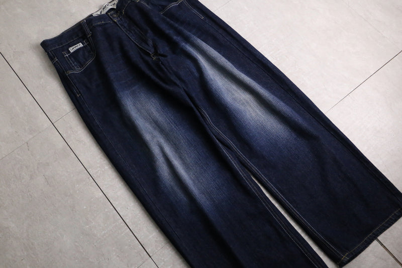 “AVIREX” dark indigo fade buggy denim pants