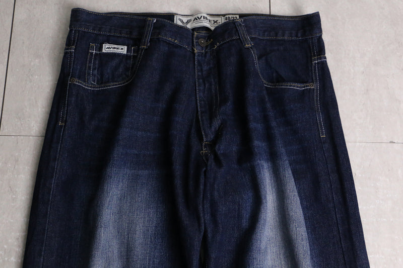 “AVIREX” dark indigo fade buggy denim pants