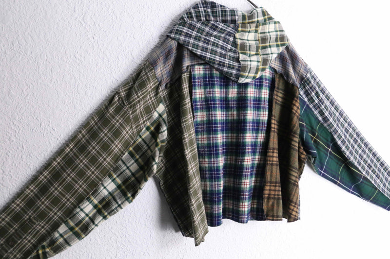 "Re:make" check short length shirt hoodie