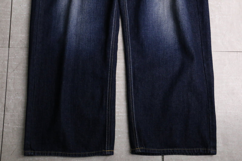 “AVIREX” dark indigo fade buggy denim pants