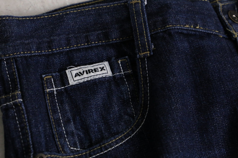 “AVIREX” dark indigo fade buggy denim pants