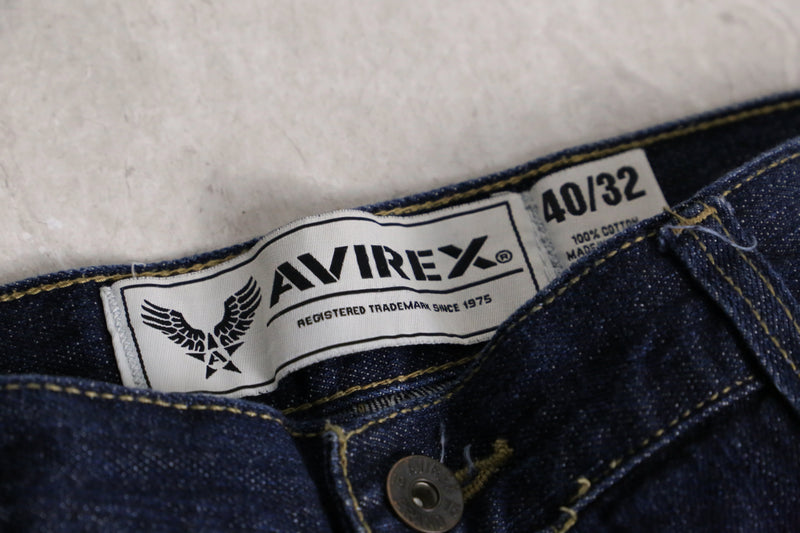 “AVIREX” dark indigo fade buggy denim pants