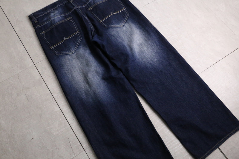 “AVIREX” dark indigo fade buggy denim pants