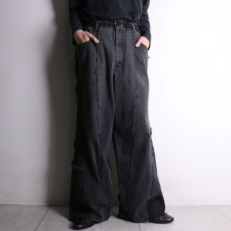 remake "再構築" patchwork design black flare denim