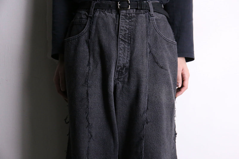 remake "再構築" patchwork design black flare denim