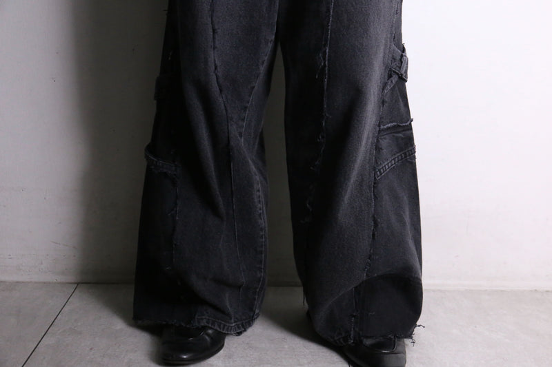 remake "再構築" patchwork design black flare denim