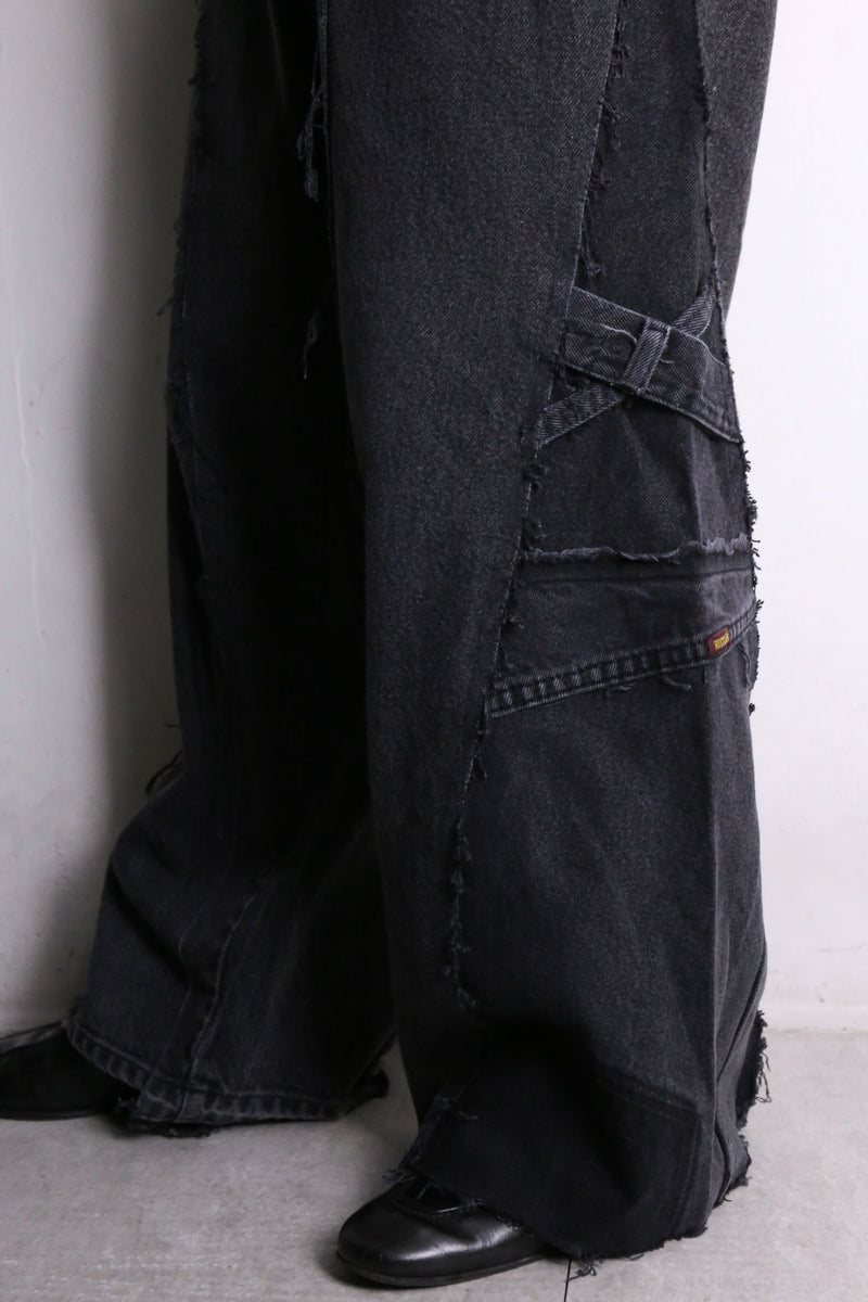 remake "再構築" patchwork design black flare denim