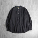 band collar black linen cotton shirt