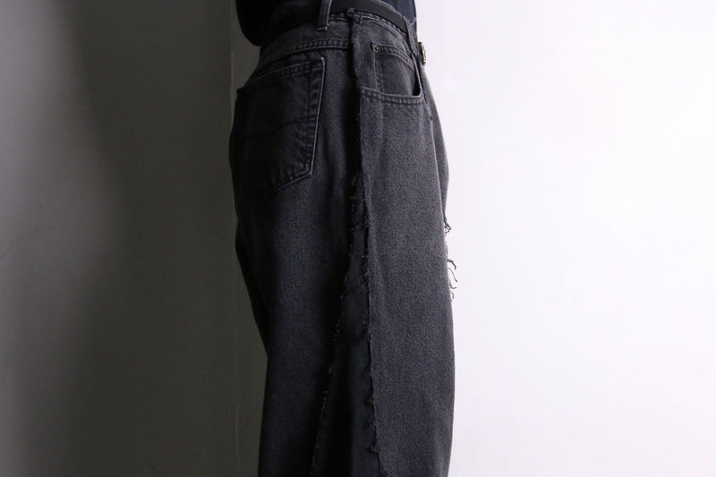 remake "再構築" patchwork design black flare denim