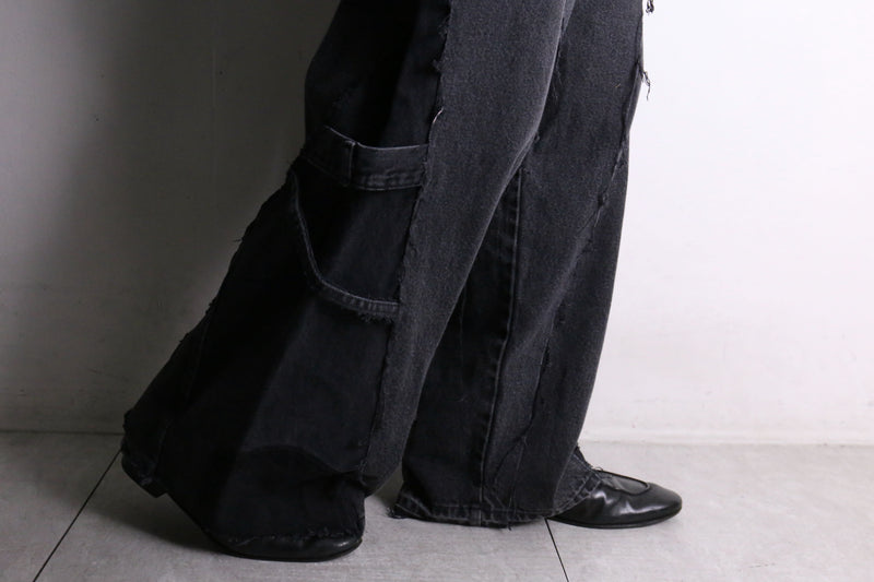 remake "再構築" patchwork design black flare denim