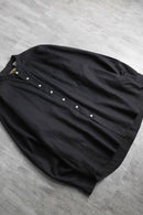 band collar black linen cotton shirt