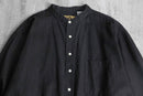 band collar black linen cotton shirt