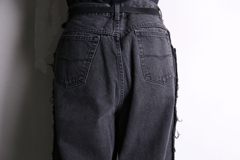 remake "再構築" patchwork design black flare denim