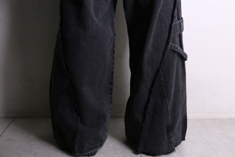 remake "再構築" patchwork design black flare denim