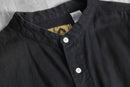 band collar black linen cotton shirt