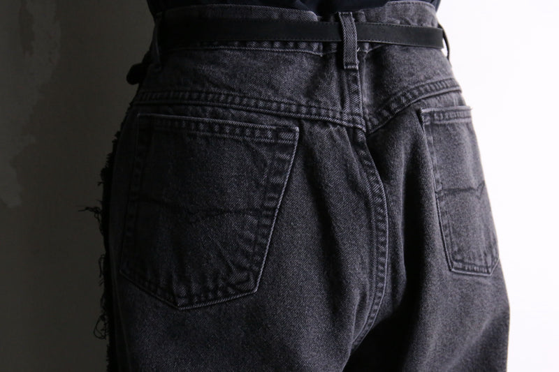 remake "再構築" patchwork design black flare denim