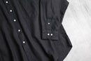 band collar black linen cotton shirt