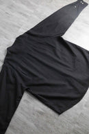 band collar black linen cotton shirt