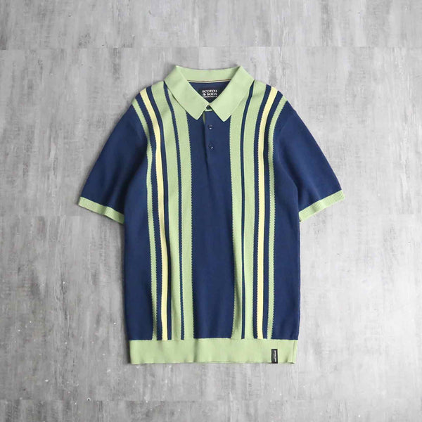 Scotch & Soda” lime stripe knit polo shirt