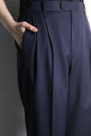 “Zanella” gloss navy 2tuck tapered slacks