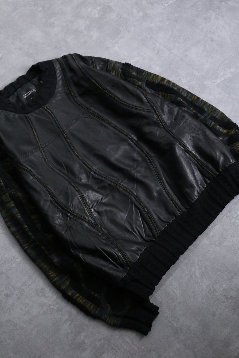 1990s SAXONY leather combi knit pull