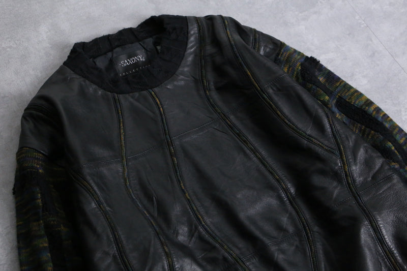 1990s SAXONY leather combi knit pull