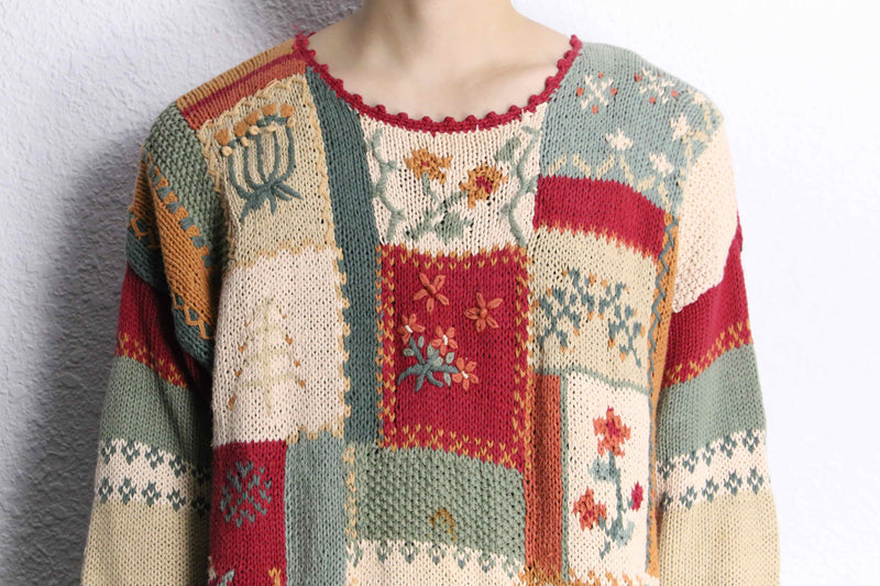 flower pattern embroidery hand knit
