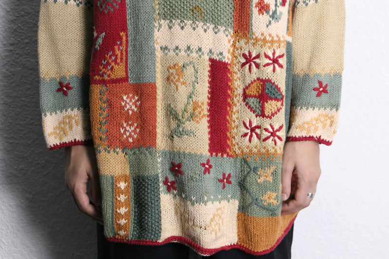 flower pattern embroidery hand knit